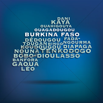 Burkina Faso map made with name of cities