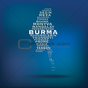 Burma map made with name of cities
