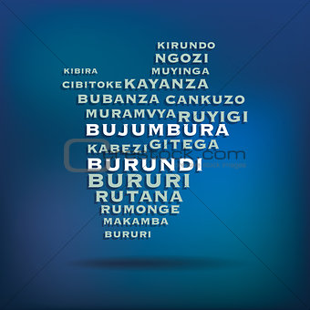 Burundi map made with name of cities