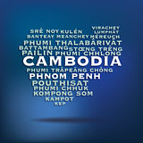 Cambodia map made with name of cities