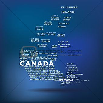 Canada map made with name of cities