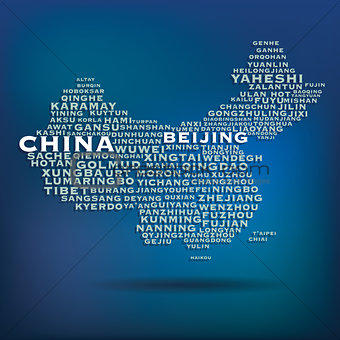 China map made with name of cities