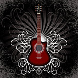 banner with acoustic guitar on black background