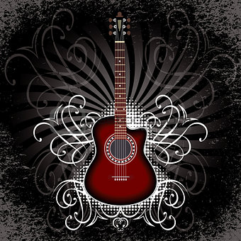 banner with acoustic guitar on black background