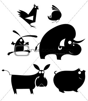 Comic farm animal silhouettes