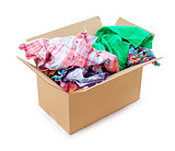 colored clothing in a box on an isolated white background
