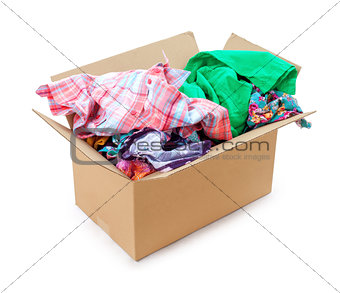 colored clothing in a box on an isolated white background