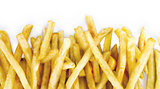 pile of appetizing french fries on a white background