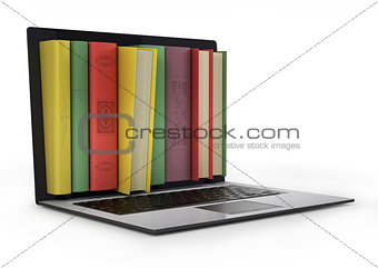 Laptop and colorful book. education
