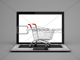 Laptop with small shopping cart