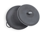 Black saucepan isolated on a white background.