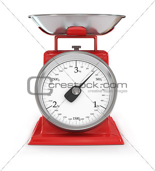 vintage red kitchen scales isolated on white background, clippin