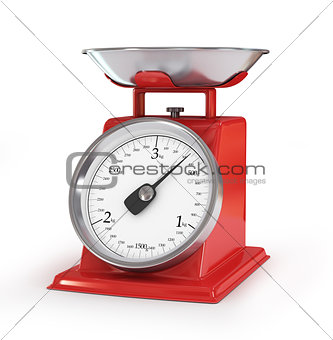 vintage red kitchen scales isolated on white background, clippin
