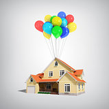 house and balloons on a white background