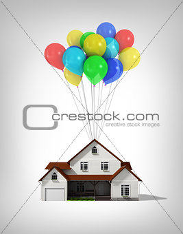 house and balloons on a white background