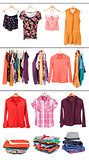 Collection Big heap of colorful clothes, isolated on white background.