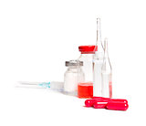 medical ampoule and syringe isolated on white
