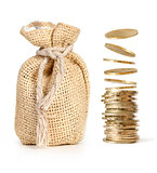 Stack of coins and money bag