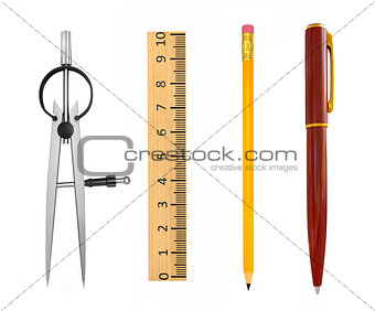 Accessories for school and office work. On a white background.