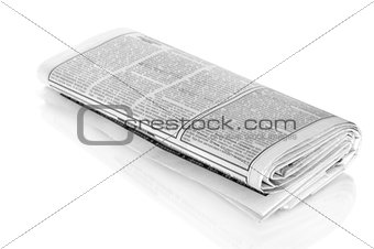 newspaper with news closeup on white background