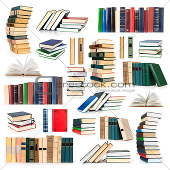 collection stack of books  isolated on white