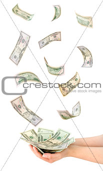 Many dollars falling on hand with money
