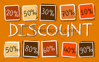 autumn discount and percentages in squares - retro orange label