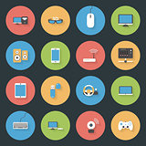 Computers, peripherals and network devices flat icons set