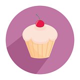 Flat cherry cupcake vector sign