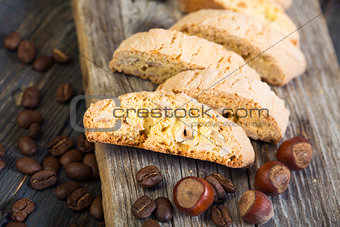 Biscotti and coffee beans.