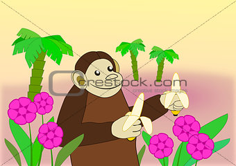 Funny Monkey with Bananas.