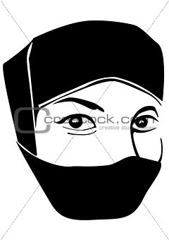 Muslim woman portrait with scarf on face