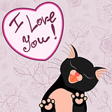 Cute romantic card with tender cat who kisses you