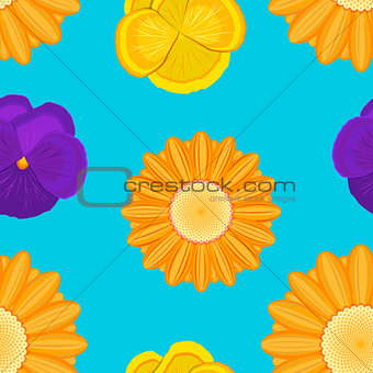 flowers seamless blue pattern