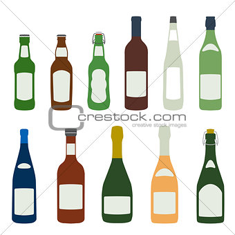 solid colors alcohol bottles icons set