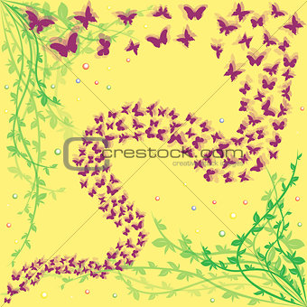 Lot of butterflies on a floral background