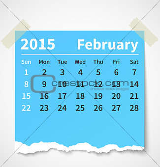 Calendar february 2015 colorful torn paper