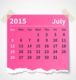 Calendar july 2015 colorful torn paper