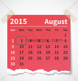 Calendar august 2015 colorful torn paper
