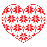 Nordic, winter red and white heart pattern