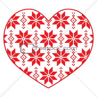 Nordic, winter red and white heart pattern