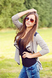Portrait of charming lady woman girl with sunglasses