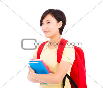 young student girl standing and holding book