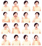 asian young woman making different facial expressions