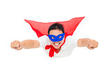 superman flying with red cape. isolated on white background