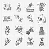 Doodle Birthday party icon set