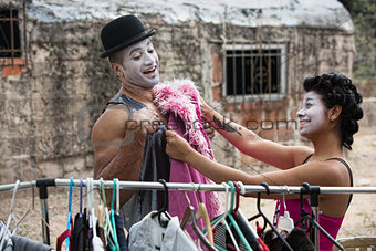 Cirque Clowns Fitting Costumes