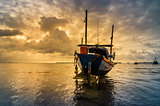 Fishing sea boat and Sunrise