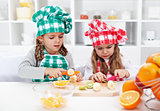 Little girl chefs in the kitchen