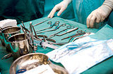 Surgeon and surgical tools closeup